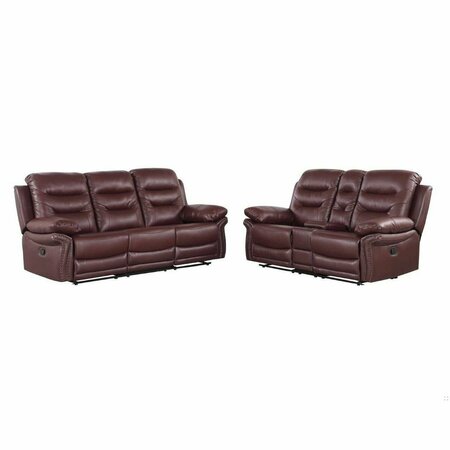 HOMEROOTS 75 x 40 x 44 in. Modern Burgundy Sofa with Console Loveseat 343902